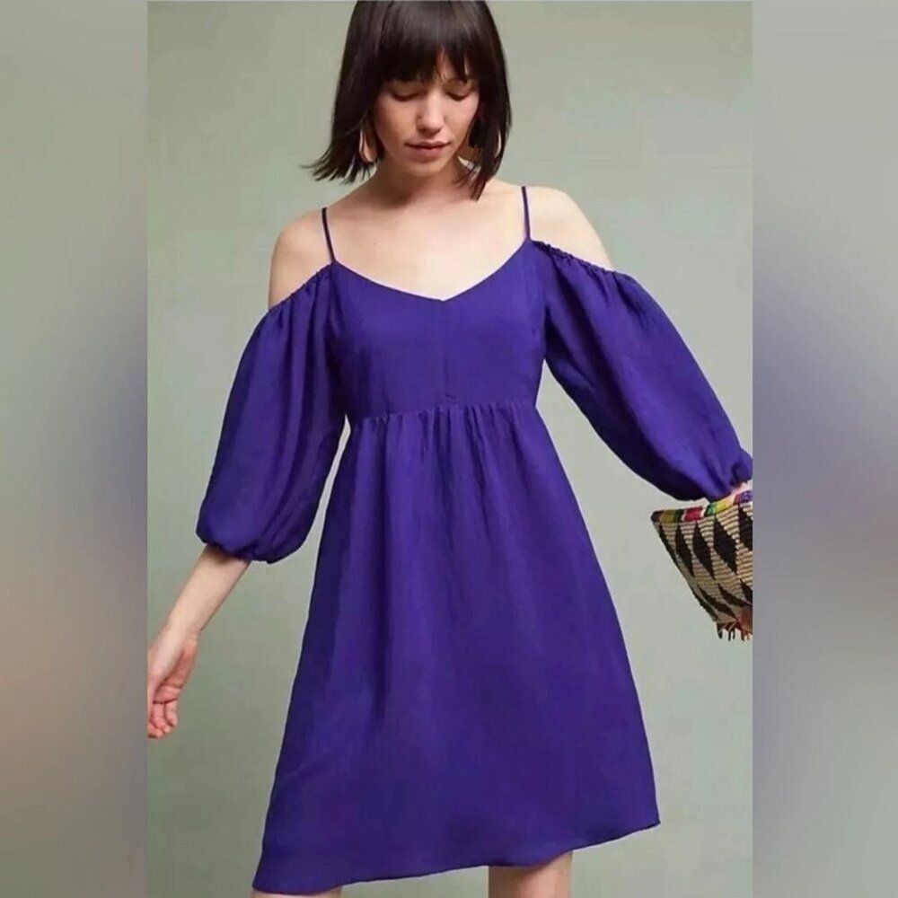 Anthropologie |Moulinette Soeurs Carina Open Shoulder Dress in blue, size large